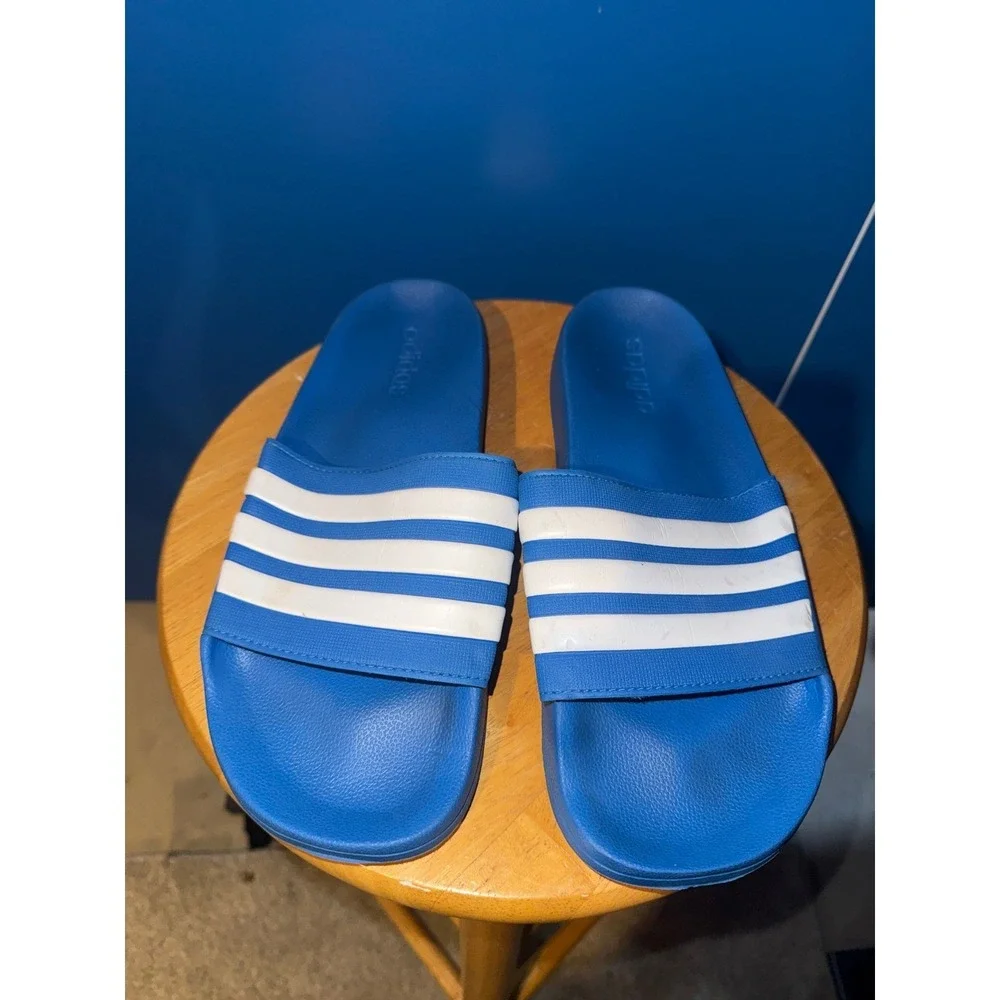 Adidas Adilette Slides Blue White Stripes Mens 11 Sandals